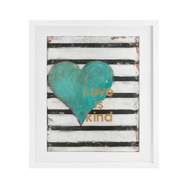Imagem de Stupell Industries Impressão emoldurada branca Love Is Kind on Stripes Under Glass por Cassandra Cushman, 53 x 43 cm