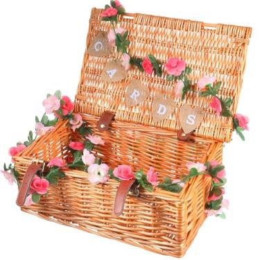 Imagem de Geelin Caixa de cartão de casamento de vime com bandeira de letra caixa de casamento decorativa de vime adequada para chás de bebê, festa de aniversário, cerimônias de formatura, chás de panela 35 x