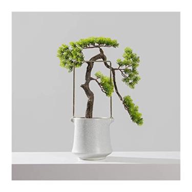 Imagem de Bonsai artificial de plantas artificiais, planta em vaso sintético de 50 cm com vaso branco – vaso de pinheiro japonês para mesa, jardim zen, decoração de casa em vaso falso