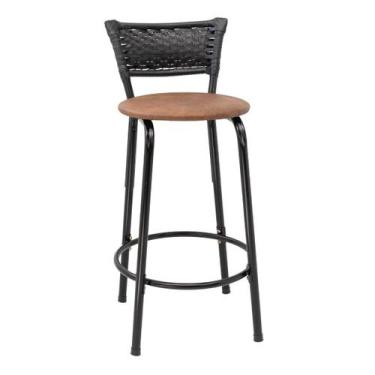 Imagem de Banqueta Para Bancada 60cm Preta Junco Preto Balcão Ilha Bistrô Bar Co