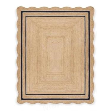 Imagem de The Weaver House Tapete decorativo personalizado feito à mão de juta natural com recorte boêmio (BD1) (2 x 4 pés)