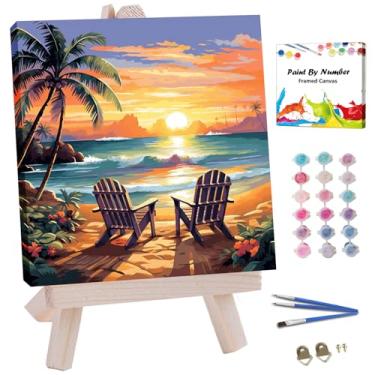 Imagem de JUJUHOOD Kit de pintura emoldurada por números para adultos iniciantes e crianças de 8 a 12 anos, pintura à beira-mar por número sem cavalete, pintura simples por números para decoração de parede de