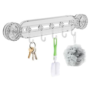 Imagem de kumet Rack organizador deslizante de parede com 5 ganchos de 38,9 cm para toalhas de cozinha, colheres, casacos, roupões de banho, utensílios de churrasco (branco)