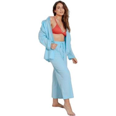 Imagem de Conjunto Areia Branca Calça e Camisa Baly Azul, G
