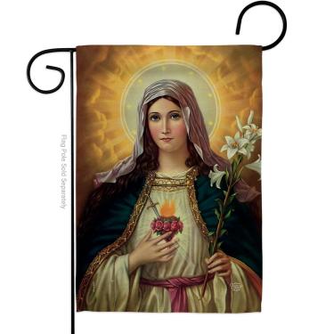 Imagem de Feast of the Immaculate Heart of Mary Yard Sign Wall Hanging Decor Home Alpendre Varanda Gramado Tela Religiosa Sala Tapeçaria Fé Cemitério Decorações para Grave Yard Sign Catholic Gift