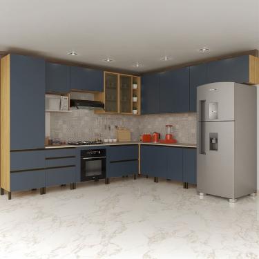 Imagem de Cozinha Completa Bartira Cristal 13 Portas, 9 Gavetas Lâmina De Mel-azul Royal