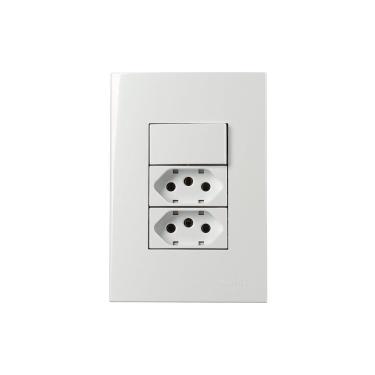 Imagem de Interruptor Simples 10A e Tomada Dupla 2P+T 20A MarGirius Sleek com Placa 4x2 Branco