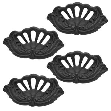 Imagem de Puxadores de gaveta de ferro fundido sólido Mystic Colonial – Conjunto de 4 puxadores de armário pretos planos para cozinha, cômodas, armário ou portas – Ferragens rústicas vintage antigas com