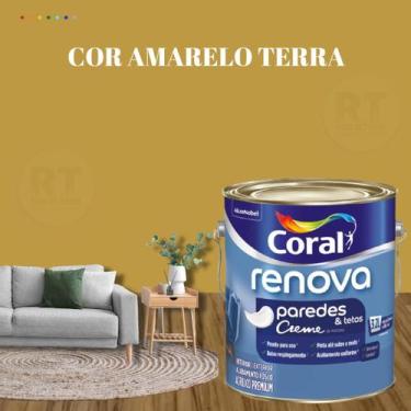 Imagem de Tinta Para Parede Acrílica Coral Renova Cor Amarelo 3,2l Lavável Premi
