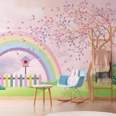 Imagem de Papel de Parede Menina Jardim Arco-íris Aquarela Painel 9m² - Quartinh