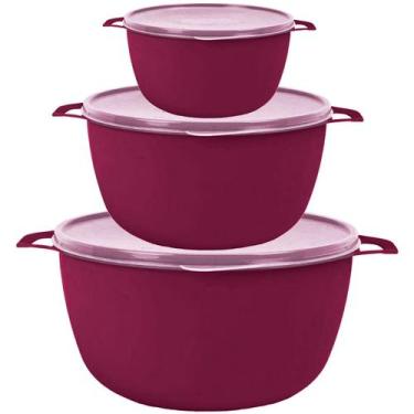 Imagem de Conjunto 3 Bowl Tigela com Tampa Pote Plástico Resistente Vários Taman