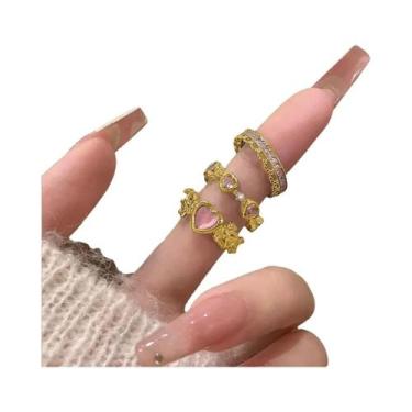 Imagem de Anel De Coração Irregular De Cristal Rosa Para Mulheres E Meninas, Mod