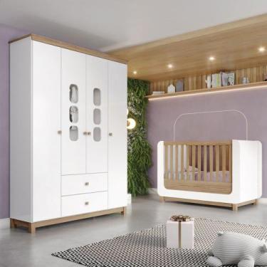 Imagem de Quarto de Bebê Completo Aconchego 4 Portas 2 Gavetas com Vidro Branco/