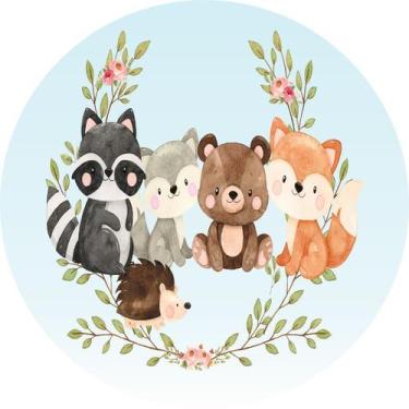 Imagem de Painel de Lona Redondo Florestinha Animais Aquarela - Fabrika De Festa
