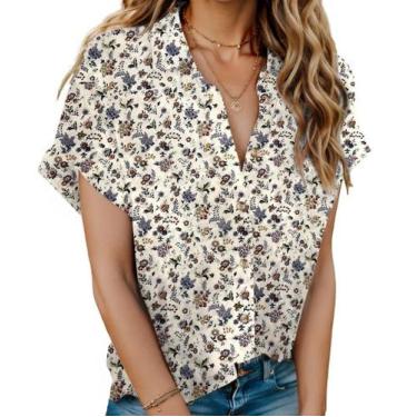 Imagem de Camisa feminina HOTOUCH, havaiana, macia, estampa floral de verão, lin