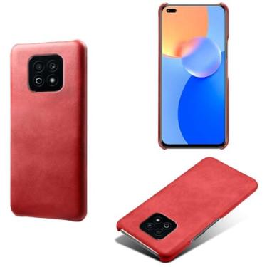 Imagem de Capa para Honor Play 5 Vitality,Proteção contra quedas,Casca de volta de cor sólida simples,Design de couro de imitação de plástico-Red