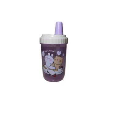 Imagem de Copo Infantil com Tampa, Roxo, Design de Coelho e Urso, com Canudo