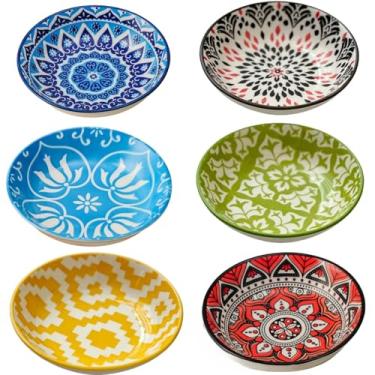 Imagem de Ivymei Pacote com 4 mini pratos de molho de cerâmica de 85 g, tigelas de molho de sushi, molho de soja colorido, tigelas pequenas e fofas para acompanhamentos, sushi, soja, churrasco, condimento