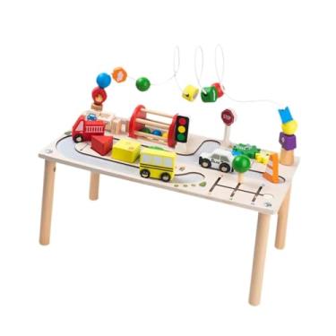 Imagem de simhoa Mesa de atividades de madeira, brinquedos sensoriais, brinquedo de carro para conscientização do trânsito, brinquedos educativos para bebês, mesa de