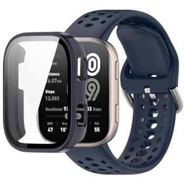 Imagem de QHBAMD Pulseira de relógio de silicone compatível com Amazfit Bip 6 A2435, pulseira esportiva à prova d'água com capa de policarbonato ajustável, respirável