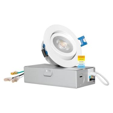 Imagem de mw Luminária Embutida Com Gimbal De Led De 3 Polegadas Giratória, Luzes Embutidas Com Gimbal De Led Com Caixa De Junção, 5 Cct (2700K-5000K) Selecionáveis, Cri 90+, 6W Eq. 35W, Hermética, Classific