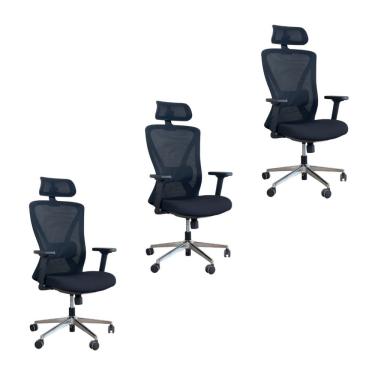 Imagem de Kit 3 Cadeiras De Escritório Diretor Ergonômica Oficial Corporativa Work Com Apoio
