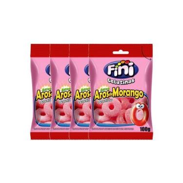 Imagem de Kit 4 Balas de Gelatina Fini Aros de Morango 100g