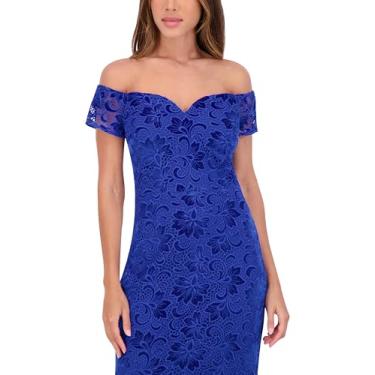 Imagem de Siena Vestido midi feminino tomara que caia com decote em renda floral e acabamento transparente, Safira, 34