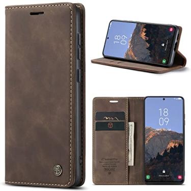 Imagem de Phernykas Capa carteira flip para Samsung Galaxy S23 5G, capa fólio magnética de couro com suporte para cartão, suporte durável - capa protetora de telefone TPU à prova de choque - café