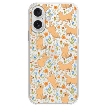 Imagem de Blingy's Capa para iPhone 17, estampa de cachorro fofo estilo Golden Retriever, design de animal labrador, capa protetora transparente de TPU macio de 6,3 polegadas (Cão em flores)