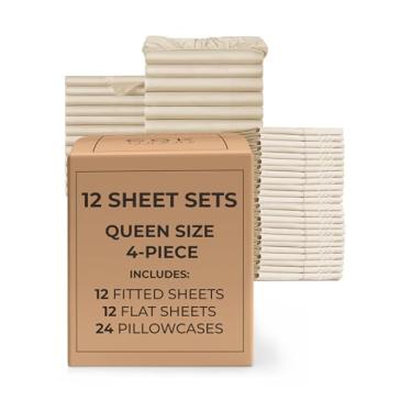 Imagem de Pacote com 12 conjuntos de lençóis - 12 conjuntos de lençóis de massagem - Pacote a granel de conjuntos de lençóis Queen - Lençóis Queen a granel - Lençóis a granel por atacado para hotéis e Airbnbs -