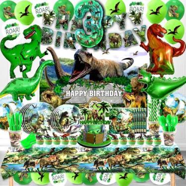 Imagem de Conjunto de suprimentos de festa, decorações de aniversário de dinossa
