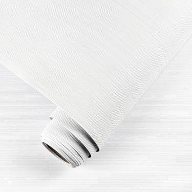 Imagem de Papel de parede de linho branco para descascar e colar papel de parede de linho 39,9 cm x 1,198 cm papel de contato com textura vintage autoadesivo papel de parede de pano de grama falso para paredes