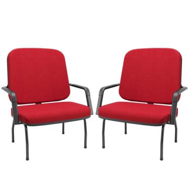 Imagem de Kit 02 Cadeiras de Escritório Recepção com Braço Fixa Preta Magno P03 Crepe Vermelho - Lyam Decor