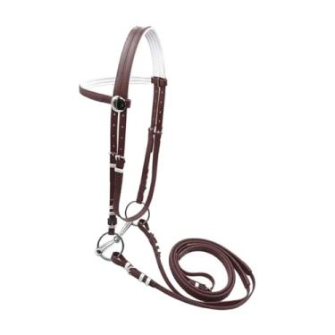 Imagem de Generic Cabeçada de cavalo com rédea, acessórios para montaria, equipamento equestre, cabresto, argola de aço inoxidável, bridão para curso de adestramento, Marrom 13.5 Cm