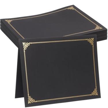 Imagem de Suporte de certificado, capa de diploma borda de folha dourada, para certificados de tamanho carta 21 x 27 cm, cartolina, documentos de documentos, preto (preto 25 unidades)