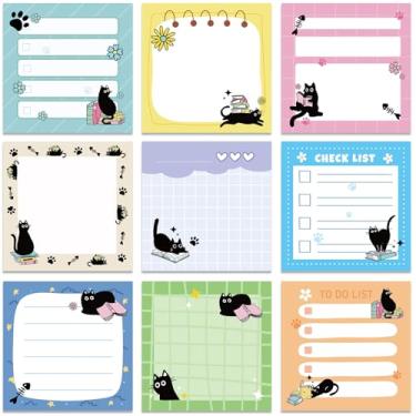 Imagem de INCOK Notas adesivas para presentes de gato preto - 9 peças adesivas adesivas de animais fofos para fazer a lista de anotações, material de escritório, artigos de papelaria escolar para estudantes