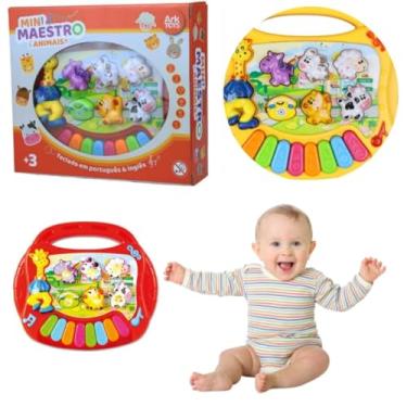 Imagem de Teclado Musical Infantil com Sons de Animais, 13 Teclas Coloridas, Piano Educativo para 6 Meses a 3 Anos, Vermelho e Amarelo
