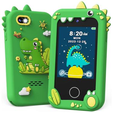 Imagem de Telefone Brinquedo Infantil KOKODI Dinossauro Verde, Tela Touchscreen HD, Câmera Dupla, Cartão SD 8GB, Brinquedo Educativo Para Meninos de 3