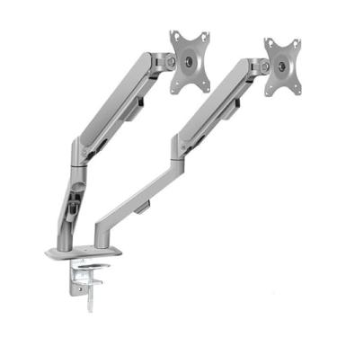 Imagem de Suporte de monitor duplo para a maioria dos Srceens de 17 a 30 polegadas, cada braço comporta no máximo 9 kg, mola a gás ajustável em altura com suporte para monitor VESA de 75 mm ou 100 mm (cinza)
