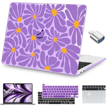 Imagem de Teryeefi Capa rígida para MacBook Pro de 13 polegadas A2338 M2 M1 Chip A2251 A2289 A2159 A1989 A1706 (2025 2024 2023 2022-2016), capa rígida com capa de teclado e adaptador tipo C - flor roxa abstrata