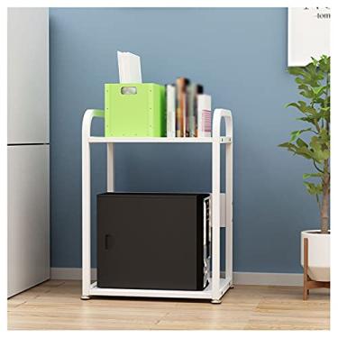 Imagem de Suporte de impressão de 2 camadas para impressora de chão com moldura fixa de metal prateleira de scanner de fax de escritório prateleira multifuncional de armazenamento de especiarias (preto) mesa de