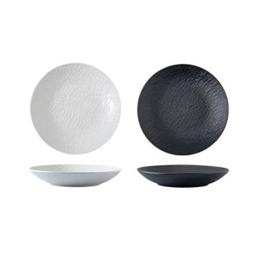 Imagem de Prato de serviço doméstico prato de sopa de cerâmica prato grande de alta qualidade prato de comida ocidental prato de servir prato de salada pratos criativos (preto + branco, 25,4 cm)