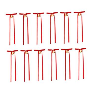 Imagem de oshhni 12 peças de laços de veludo para árvore de Natal, laços de guirlanda, decoração artesanal com sinos e torcidos para guirlanda, porta da frente, escada