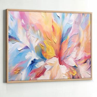 Imagem de Quadro com Moldura e Acrilico Cristal Vidro Sala Quarto Abstrato Colorido Cores Claras Decorativo Horizontal Grande Hall