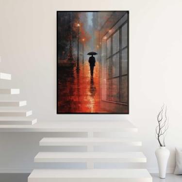 Imagem de Quadro Decorativo com Moldura e Acrilico Cristal Vidro Estrada Chuva Arte Vermelha Sala Quarto Hall