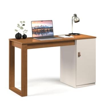 Imagem de Escrivaninha MDF Amadeirada com Porta Para Home Office ou Estudo Moderna e Funcional (Canela Off)