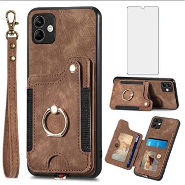 Imagem de Asuwish Capa de telefone para Samsung Galaxy A04 capa carteira com protetor de tela de vidro temperado e alça de pulso RFID suporte de cartão de crédito anel acessórios para celular Ao4 A 04 4G menina