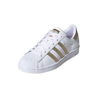Imagem de adidas Originals Tênis de corrida feminino Superstar, Branco/dourado metálico/branco, 8.5