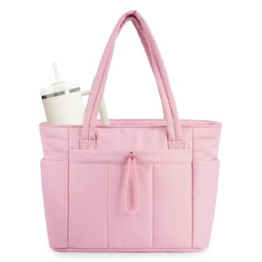 Imagem de Wandering Nature Sacola acolchoada com porta-copos, compartimento para laptop e capa de carrinho para viagens, trabalho, enfermeiras, mulheres, Rosa bebê, Large